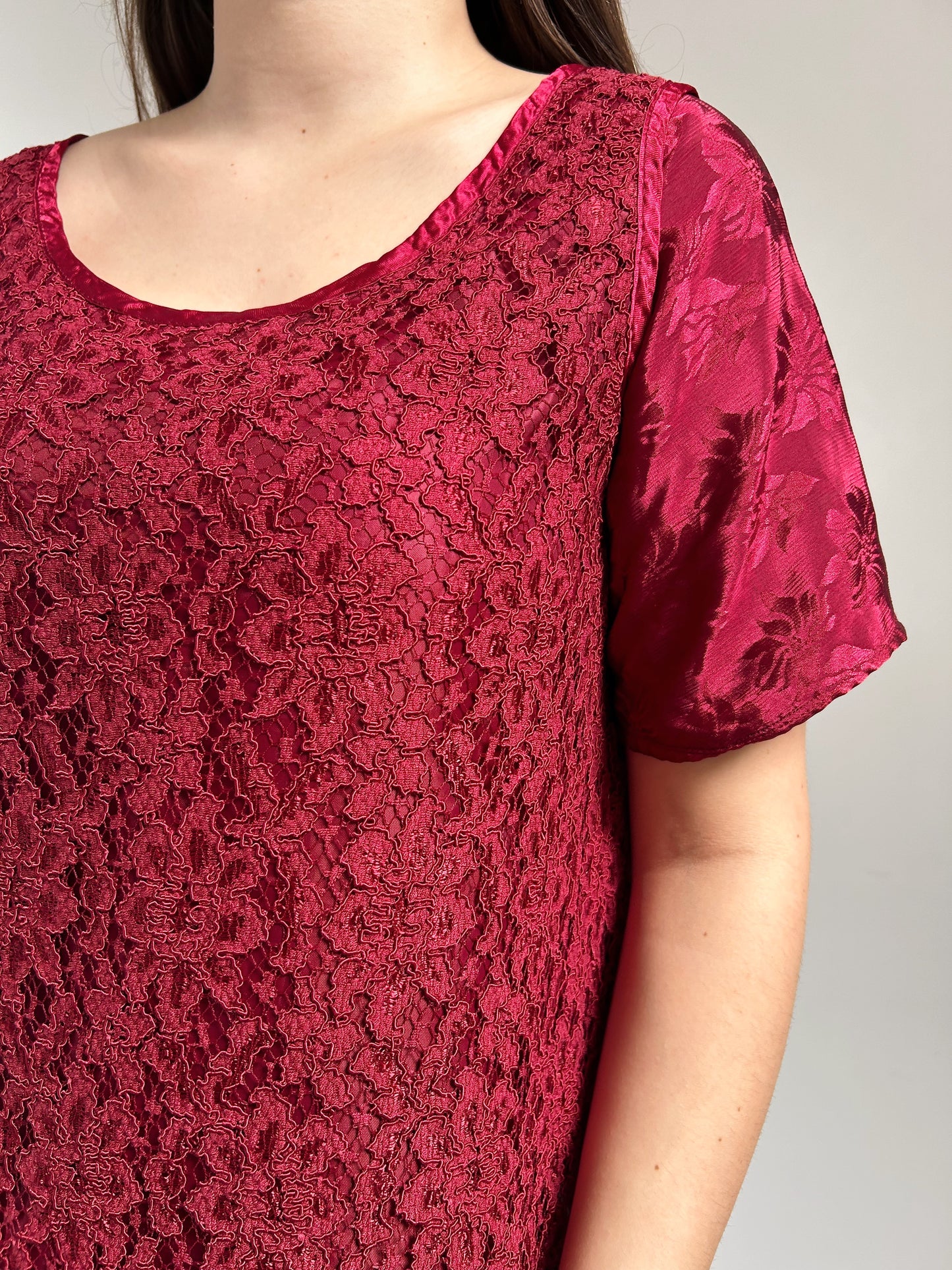 90s Burgundy Lace Blouse Size 36/38