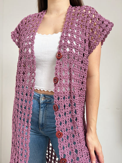 Long cardigan en crochet violet 90s Taille 36/38