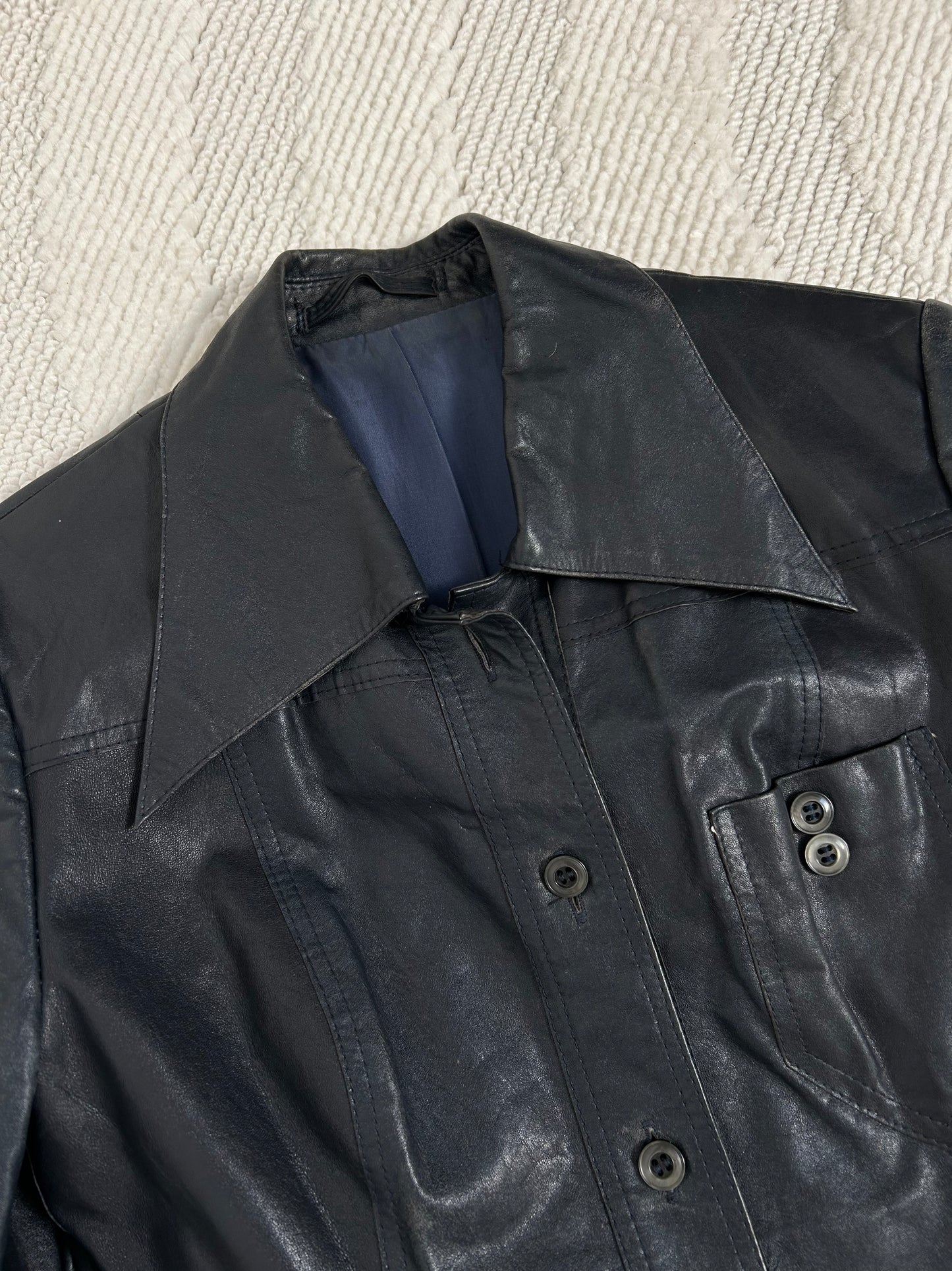 Veste en cuir bleu foncé 70s Taille 36