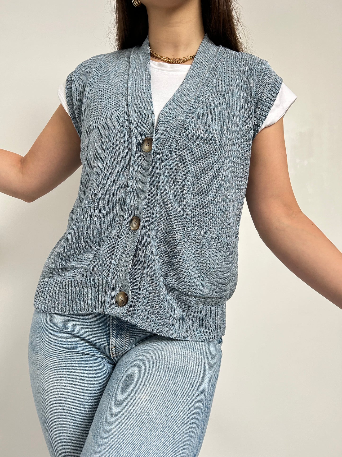 Gilet bleu sans manches 90s Taille 38