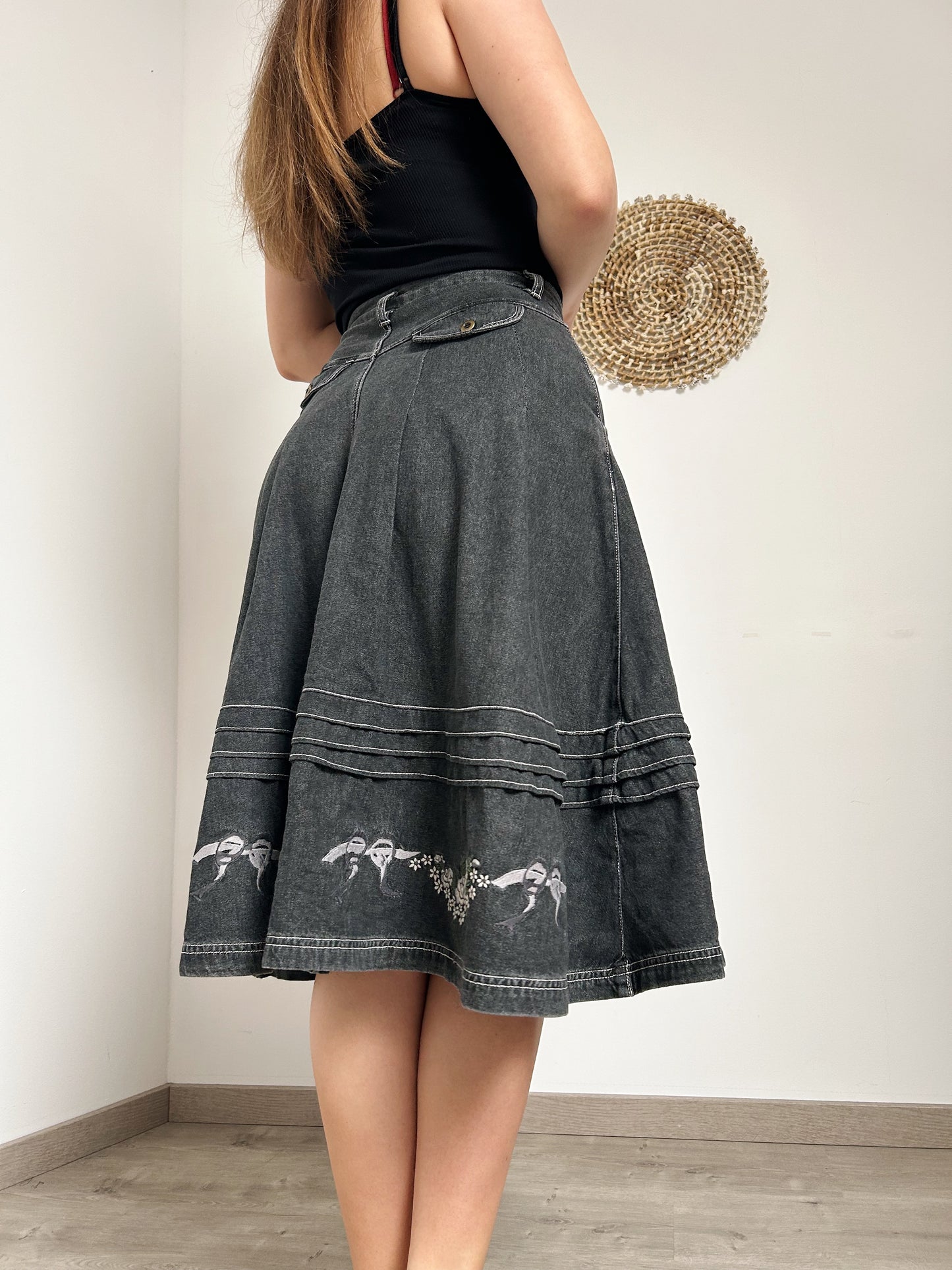 Jupe boutonnée en jean gris 90s Taille 34/36