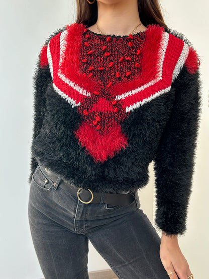 Black and red furry sweater 80s Size 36