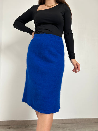 80s Electric Blue Hairy Skirt Size 38