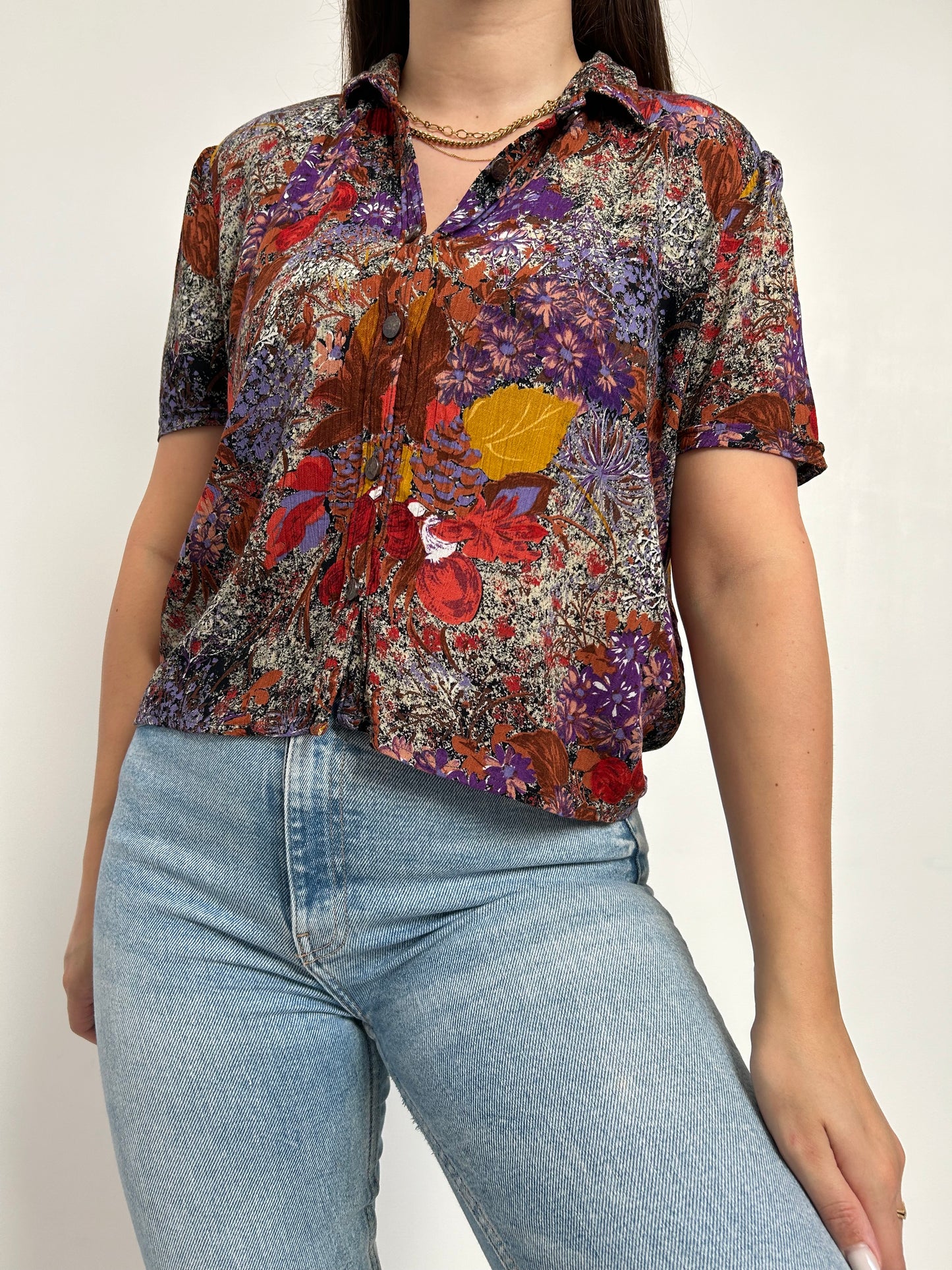 90s floral crinkled effect shirt Size 34 to 38