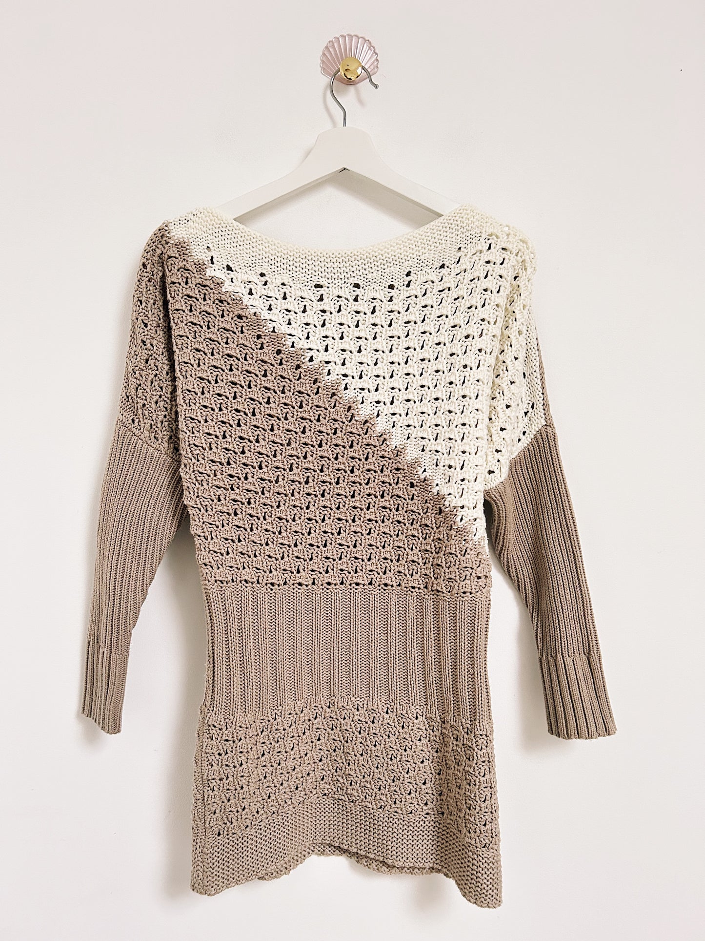 Pull en crochet beige et blanc 90s Taille 36/38