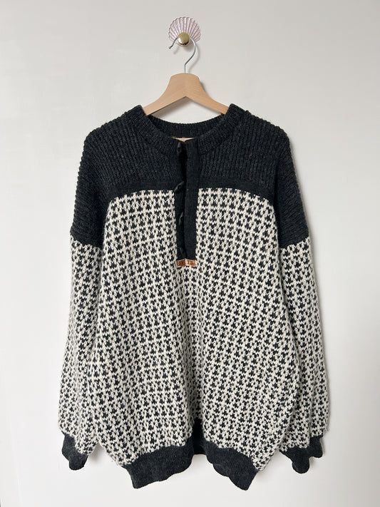 Pull islandais en maille grise et blanche vintage Taille 44