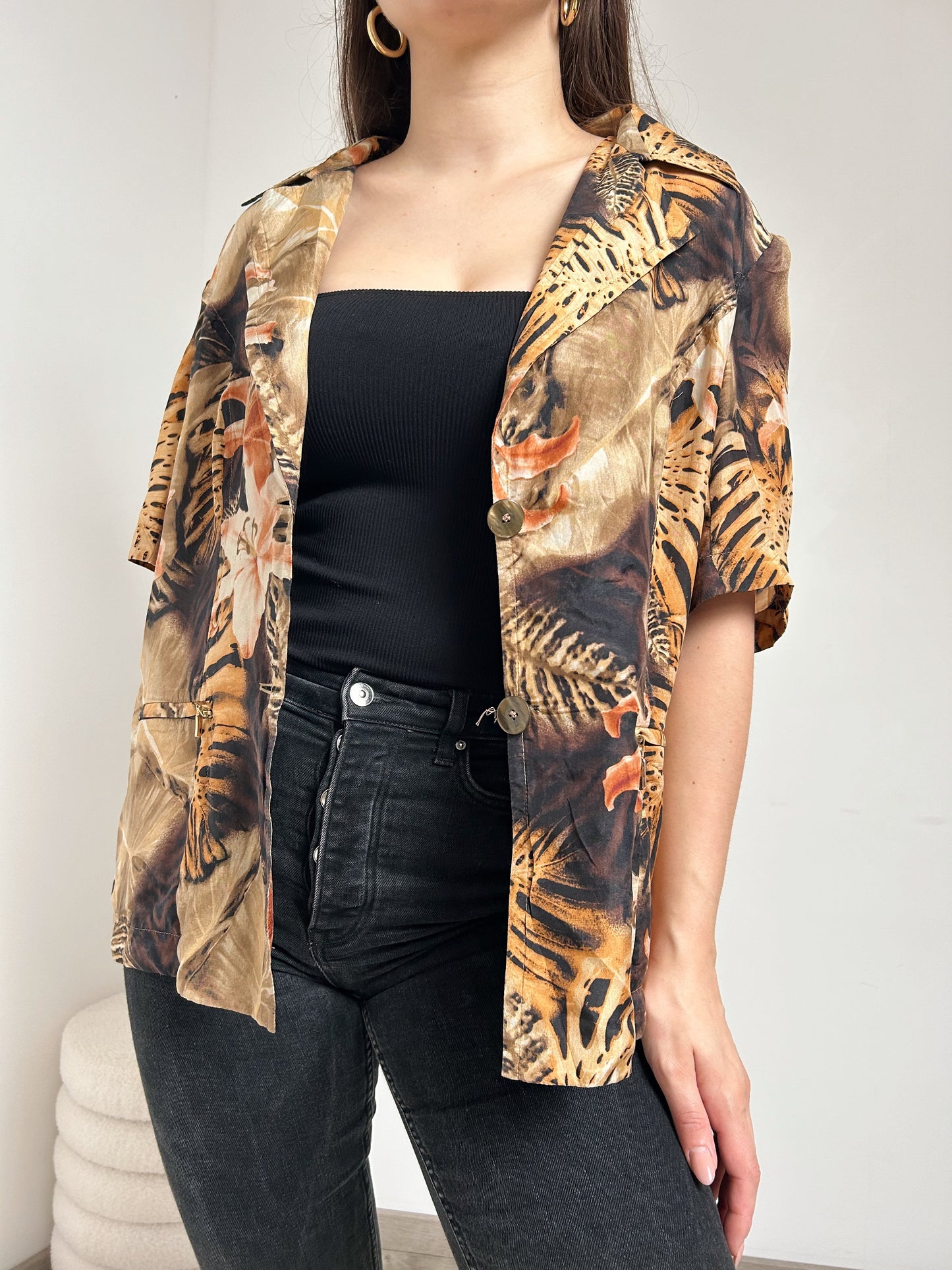 Chemise oversize en soie à fleurs exotiques 90s Taille 38 à 42