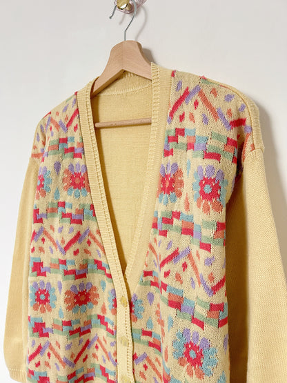 Gilet jaune pastel à motifs multicolores 80s Taille 38/40