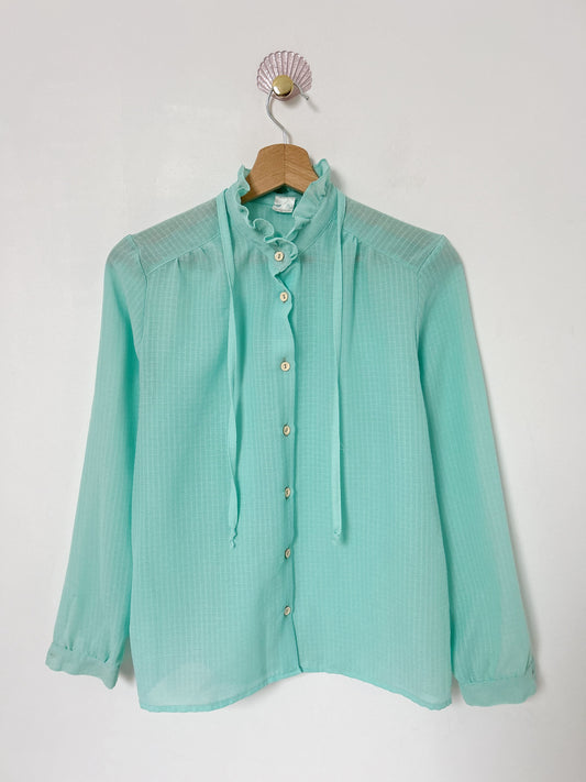 Chemise col lavallière turquoise vintage Taille 36