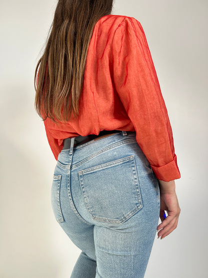 90s Metallic Orange Shirt Size 38/40