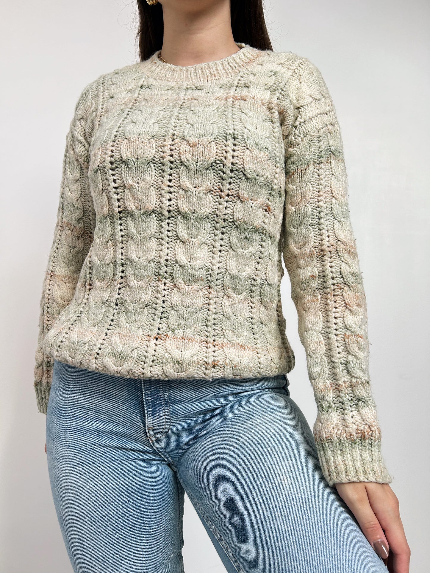 Pull en maille vert et beige 90s Taille 34/36