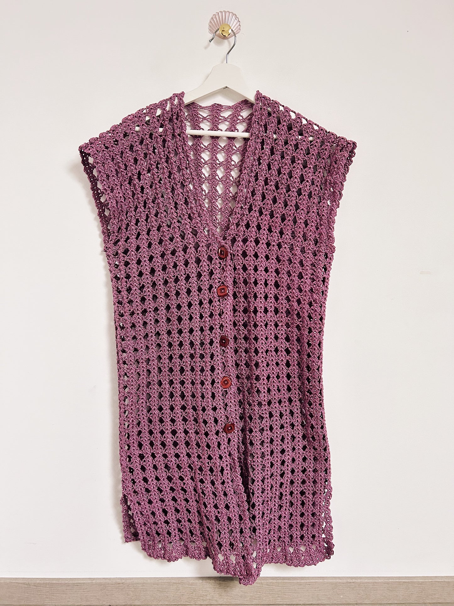 Long cardigan en crochet violet 90s Taille 36/38