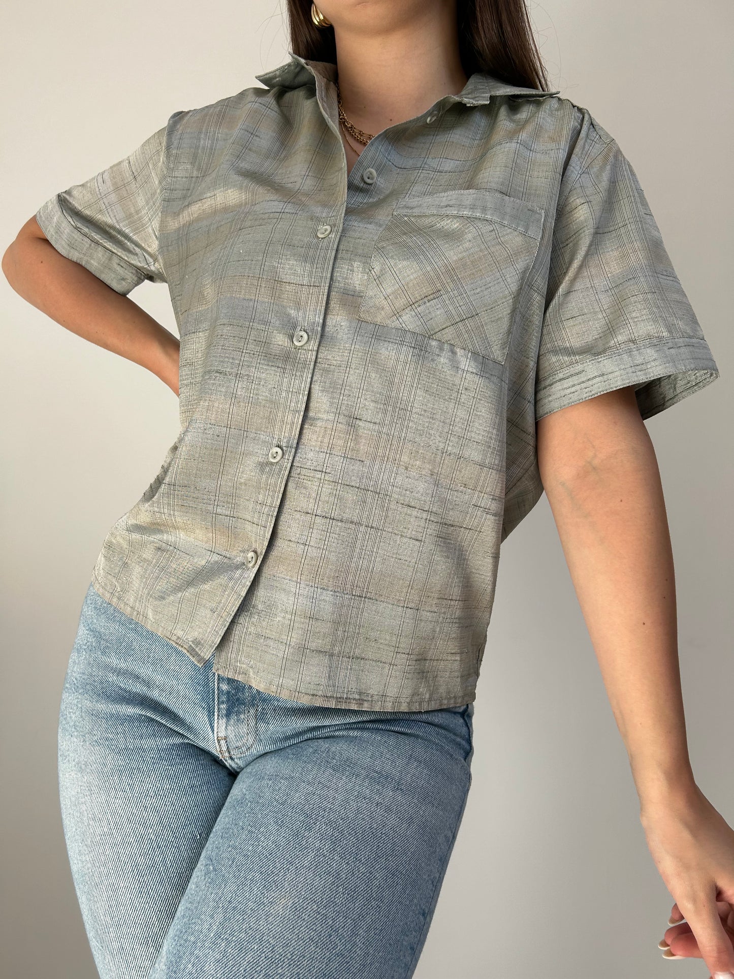 90s Metallic Plaid Oversized Shirt Size 38/40