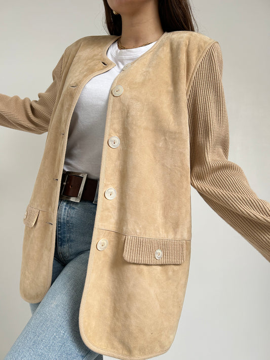 Veste beige en daim bi matière 70s Taille 40