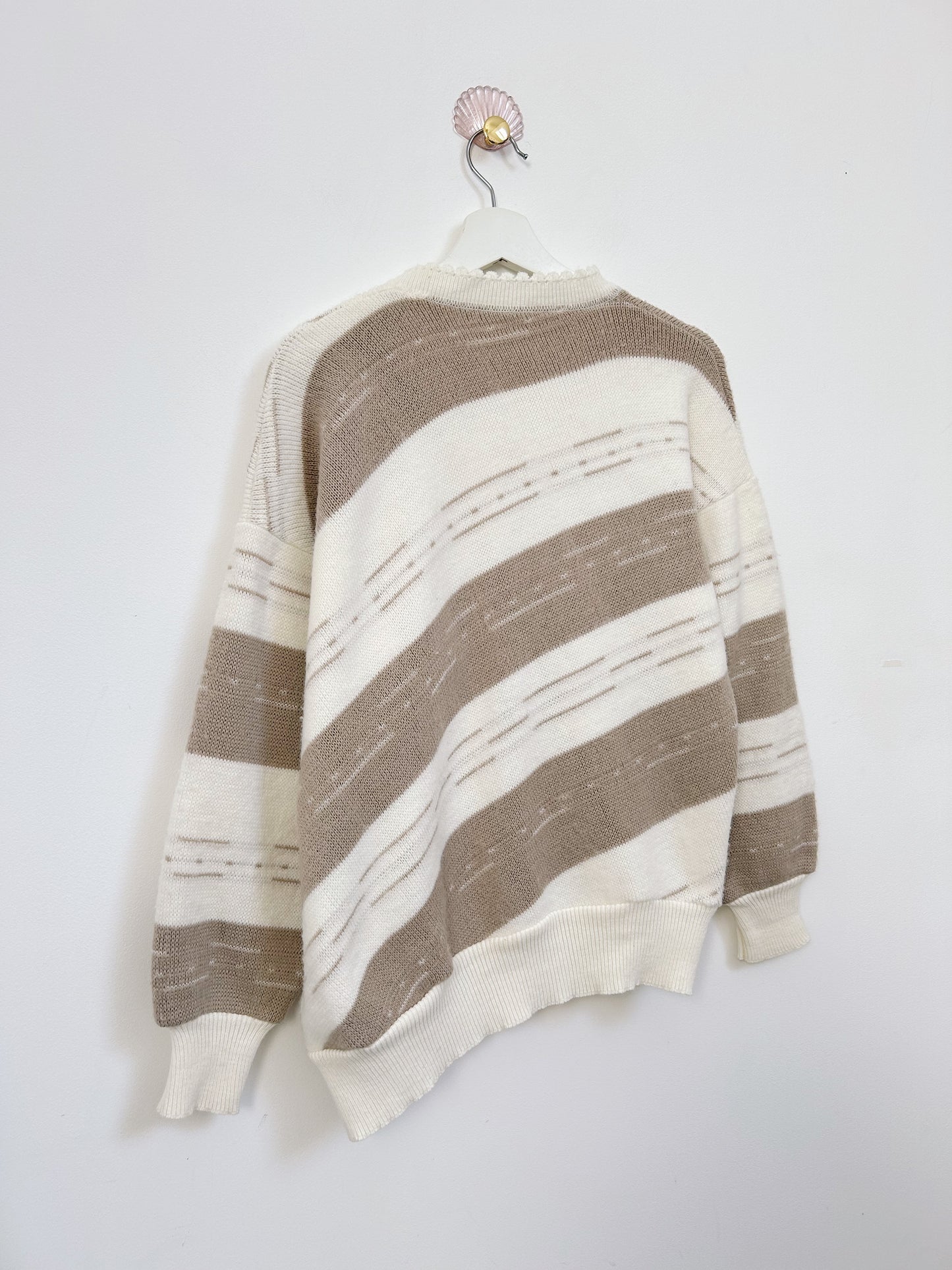 Cardigan oversize  à rayures blanc et beige 90s Taille 40