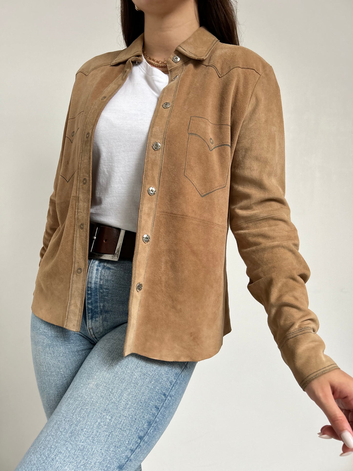 Veste chemise en daim beige 70s Taille 36/38