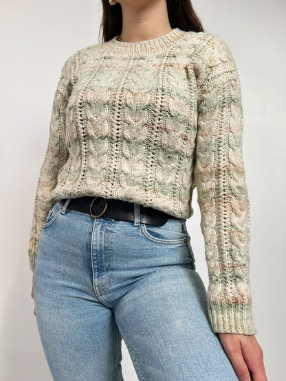 Pull en maille vert et beige 90s Taille 34/36