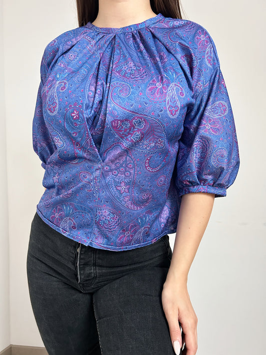 Vintage patterned puff sleeve blouse Size 36