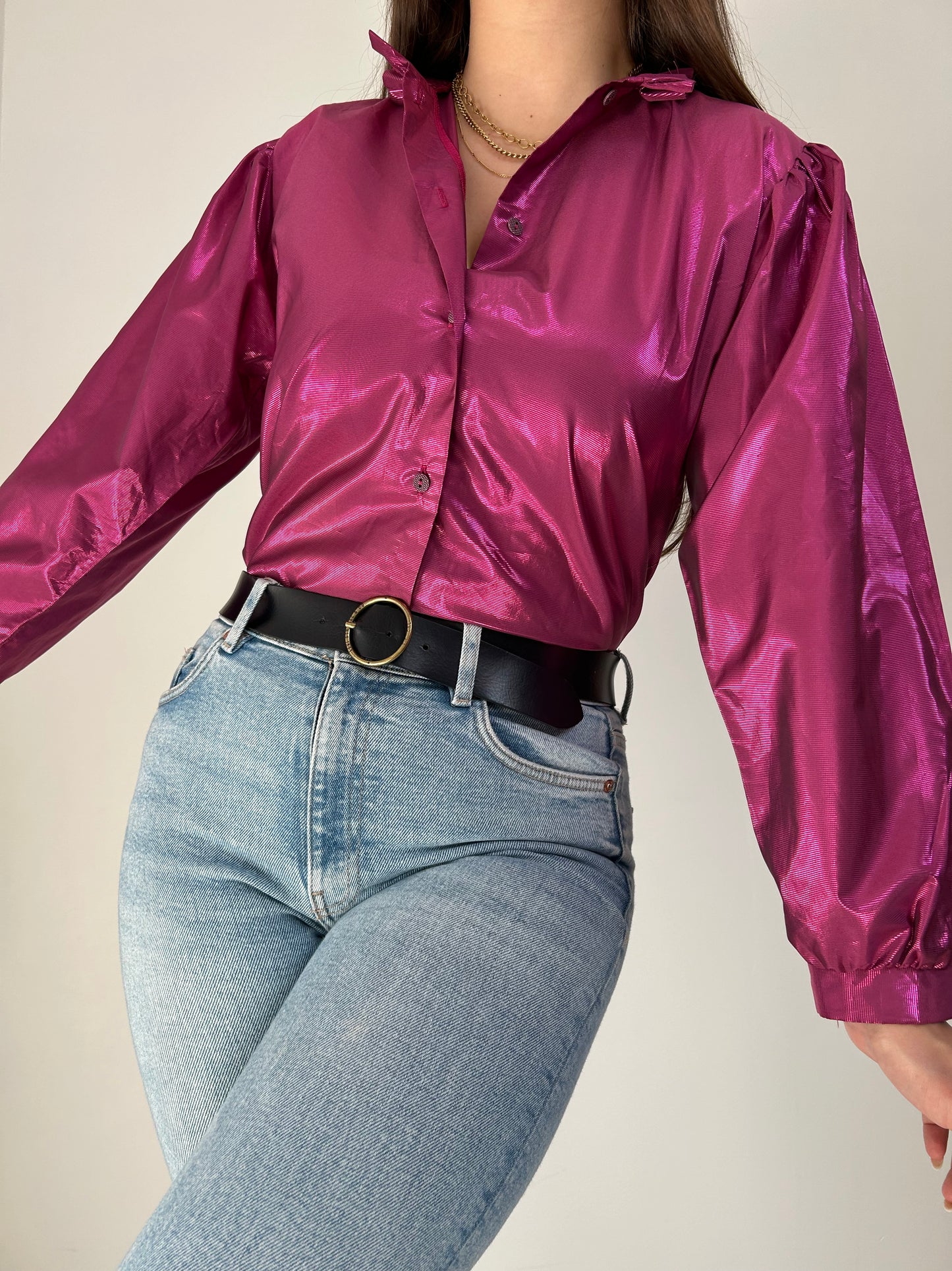 Chemise rose métallisée 80s Taille 36/38