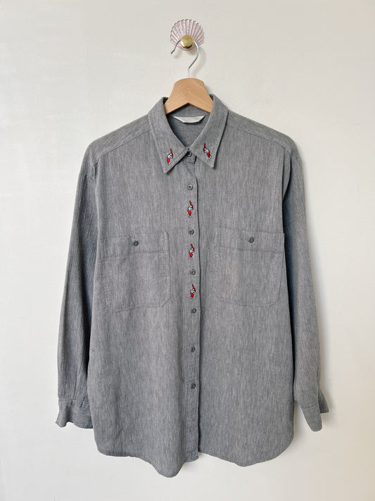 Chemise grise oversize brodée 90s Taille 38 à 42