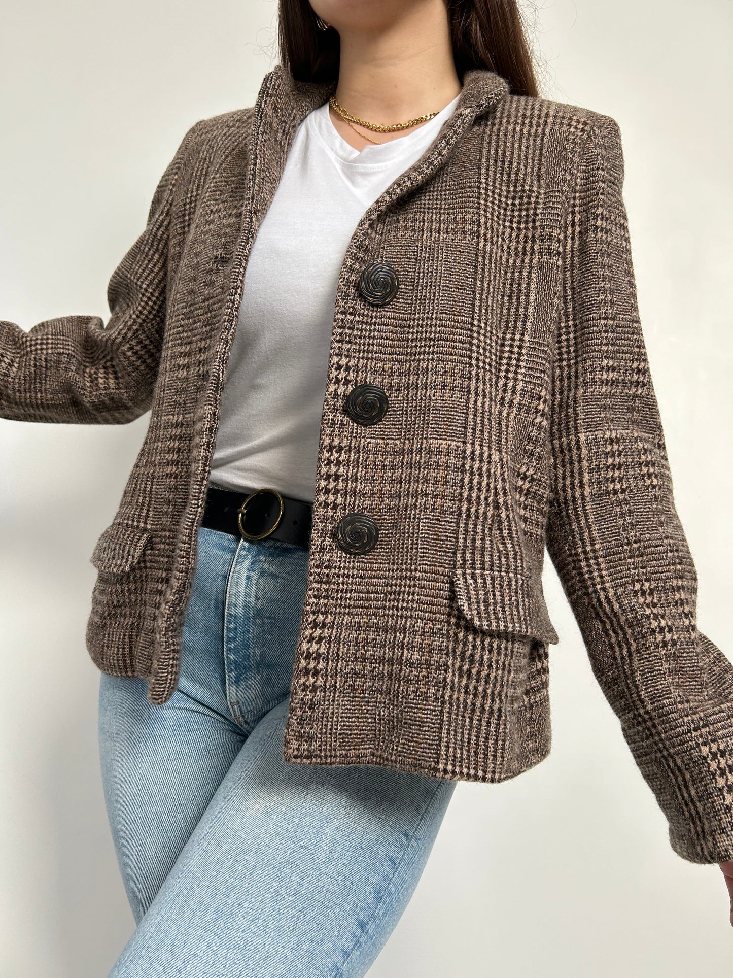 Blazer en tweed marron vintage Taille 38