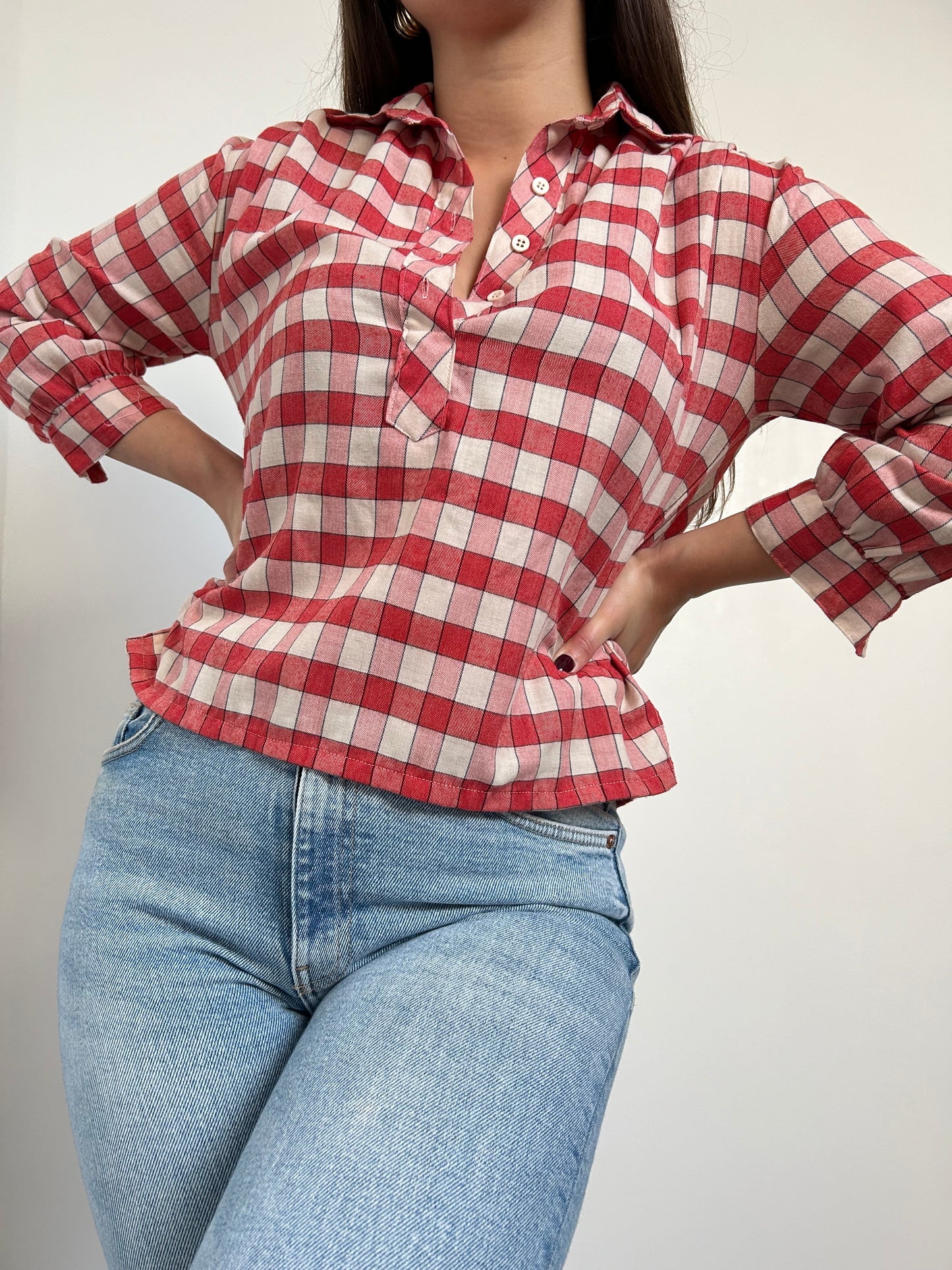 Chemise à carreaux rouges et blanc vintage Taille 36/38