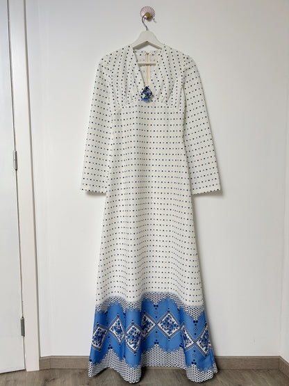 70s white and blue polka dot dress Size 34