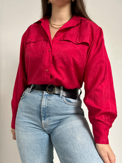 Chemise oversize rouge satiné 90s Taille 40