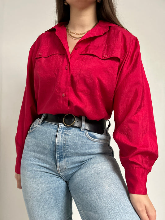 Chemise oversize rouge satiné 90s Taille 40