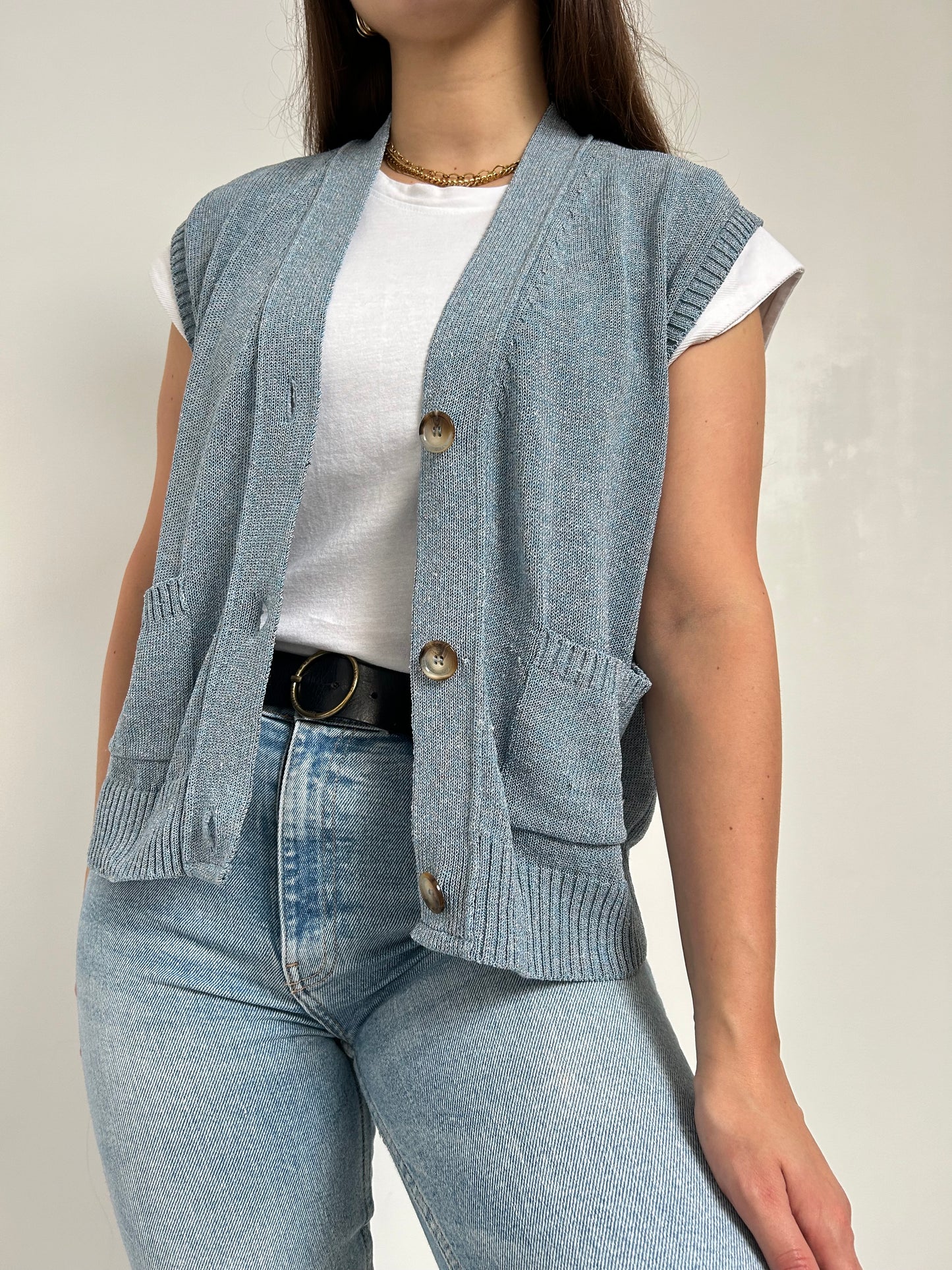 Gilet bleu sans manches 90s Taille 38