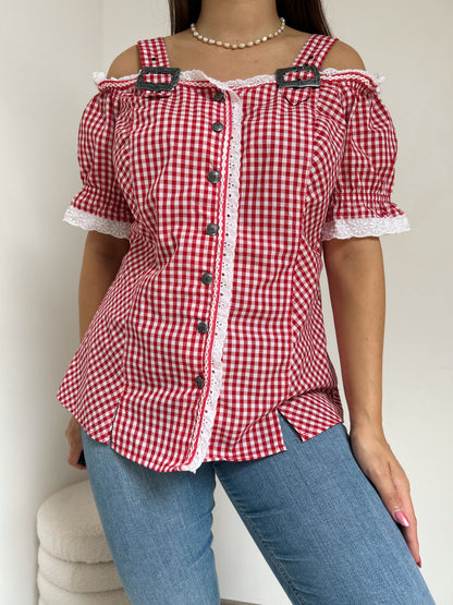 Red gingham dirndl blouse Size 42