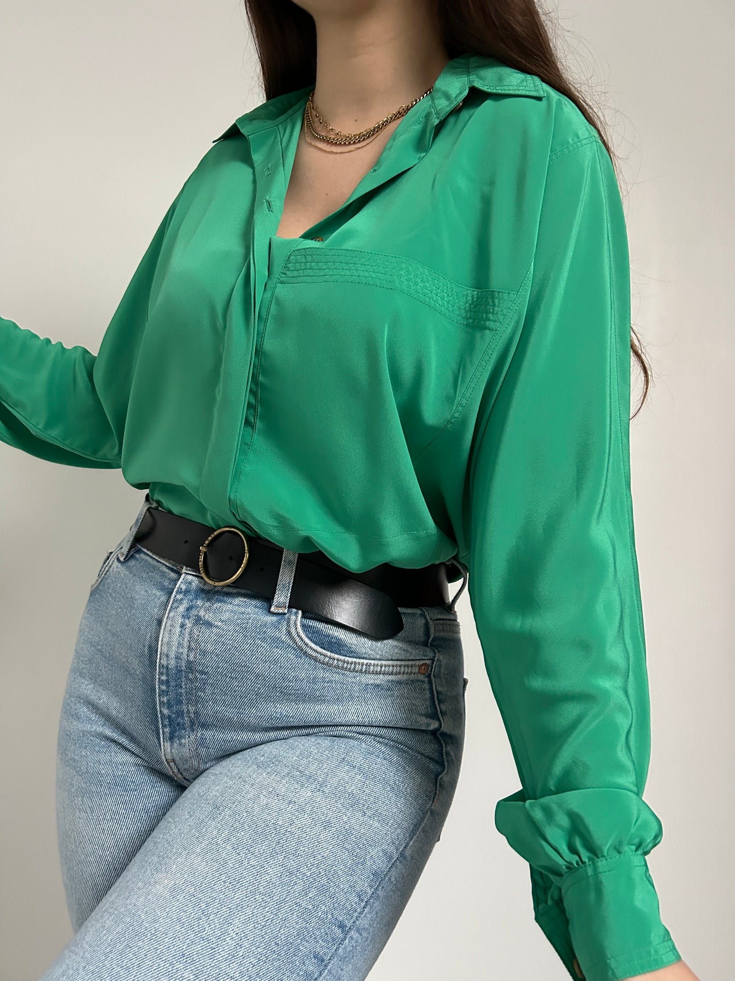 Chemise oversize vert satiné 90s Taille 40/42