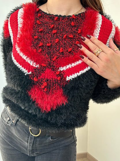 Black and red furry sweater 80s Size 36