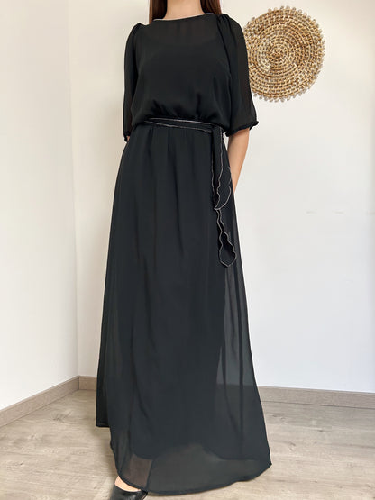 Longue robe noire avec transparence 70s Taille 36