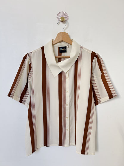 Chemise oversize lignée marron et crème 90s Taille 36/38