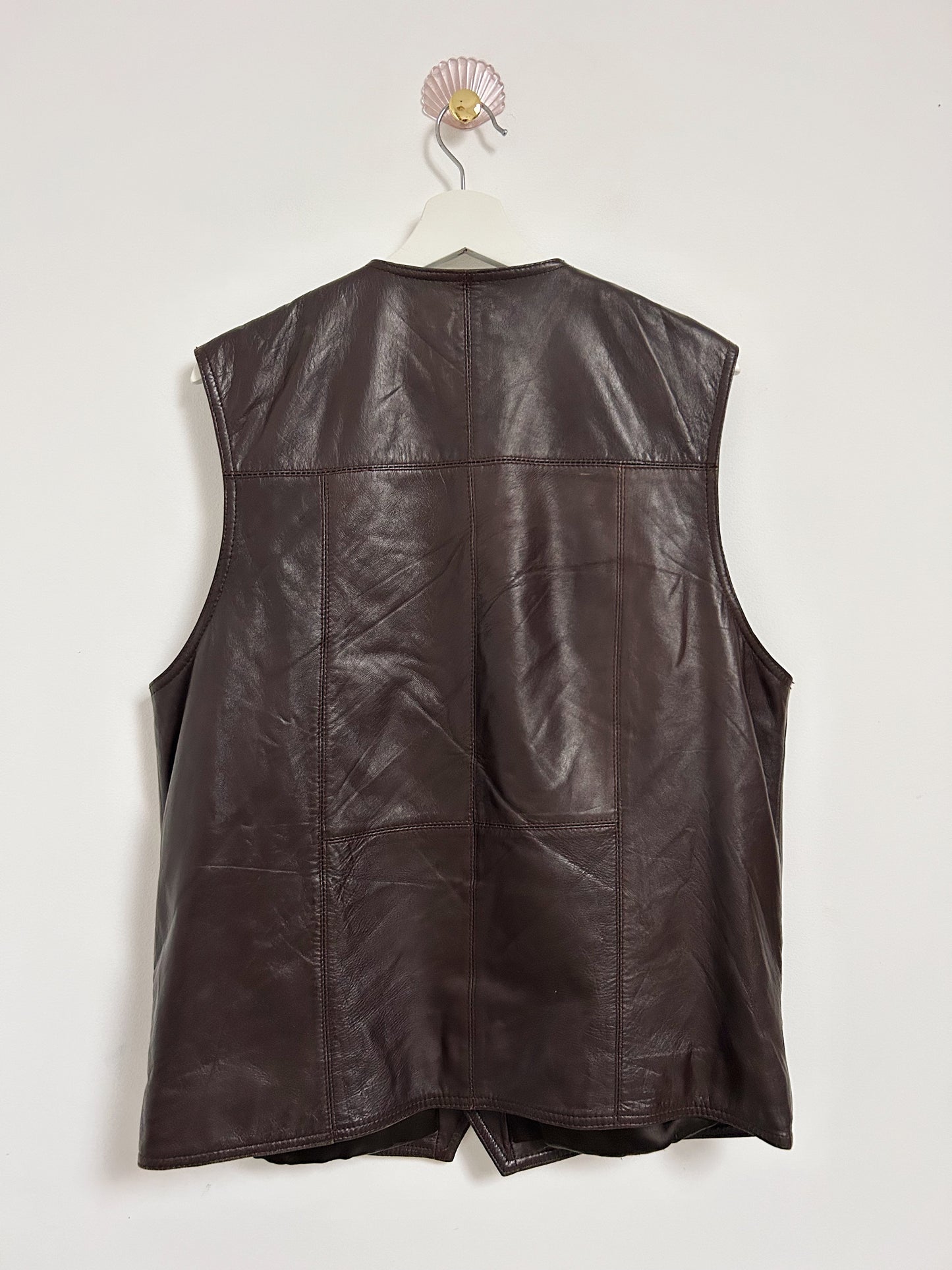 Dark brown leather vest 70s Size 38/40