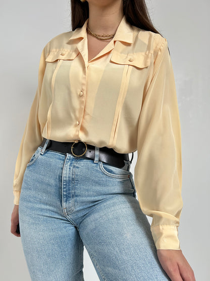 Chemise oversize jaune satiné 90s Taille 38/40