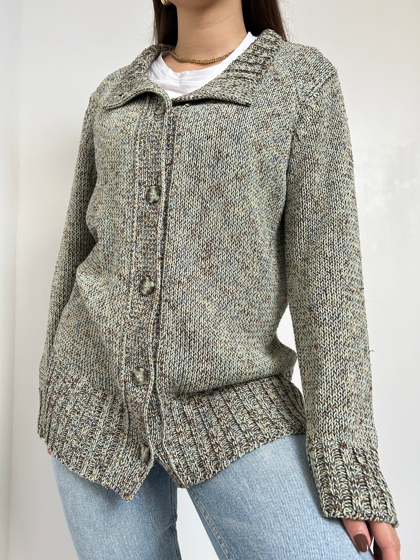 Gilet en maille verte et marron 90s Taille 40