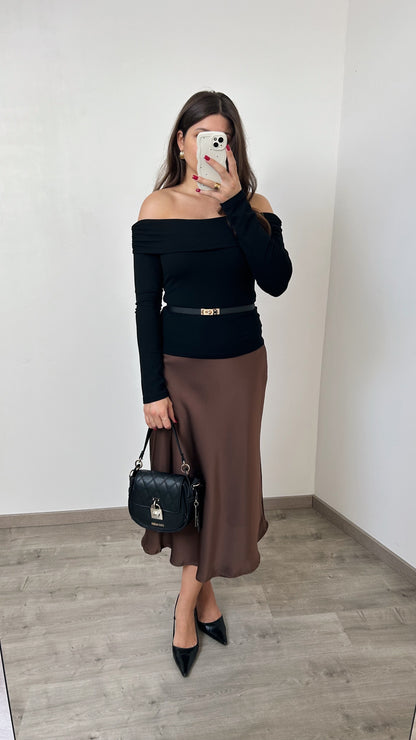 Adele chocolate satin skirt