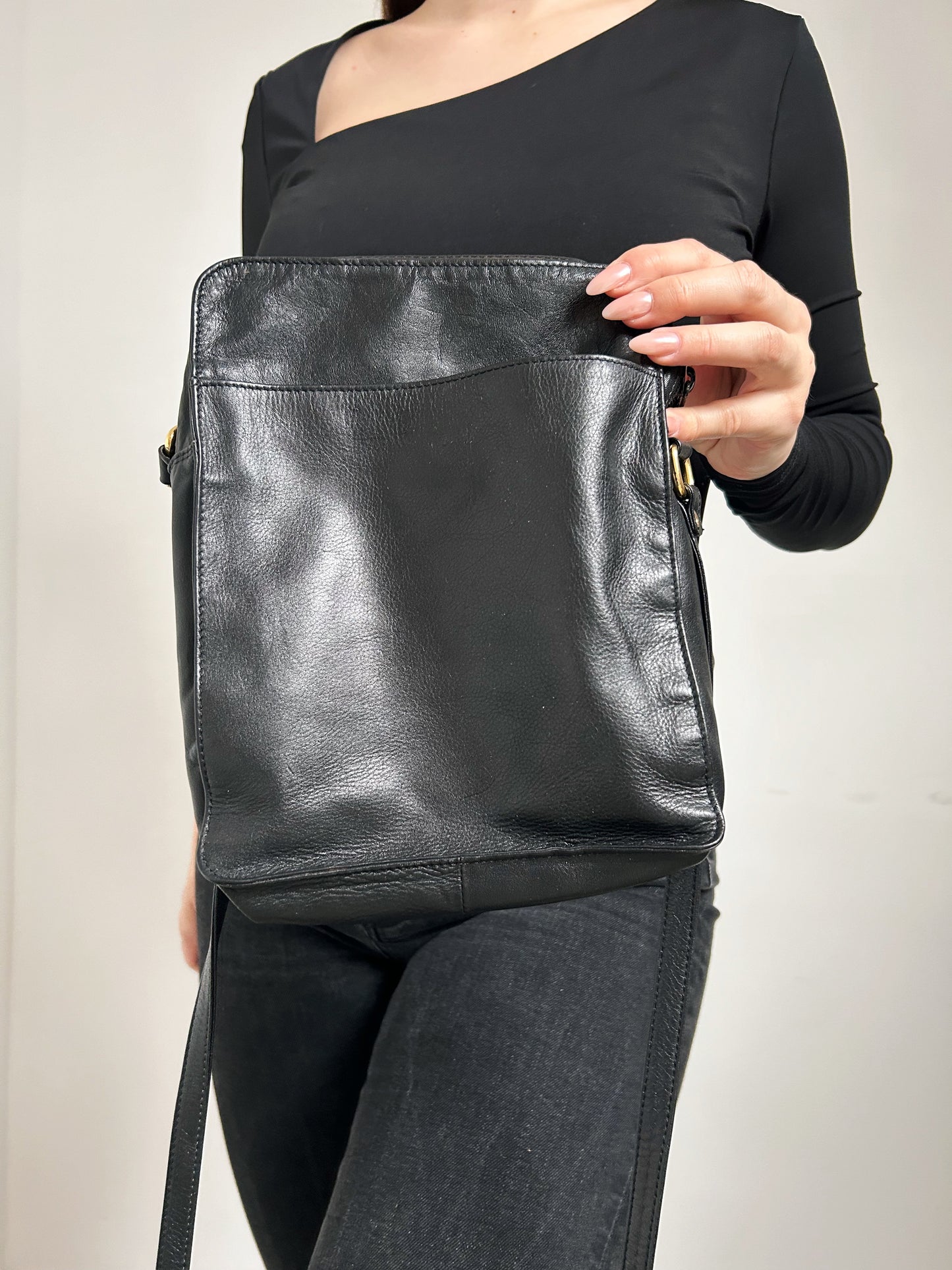 80s Black Leather Shoulder Bag