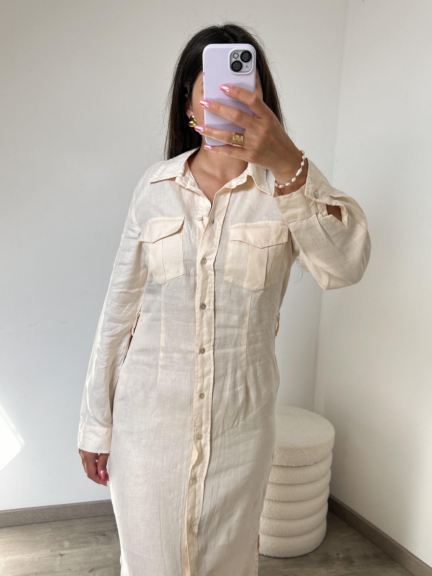 Longue robe en lin boutonnée 90s Taille 38