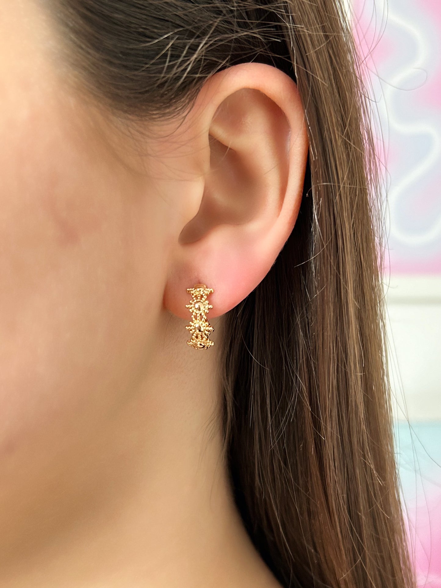 Gold plated flower hoop earrings