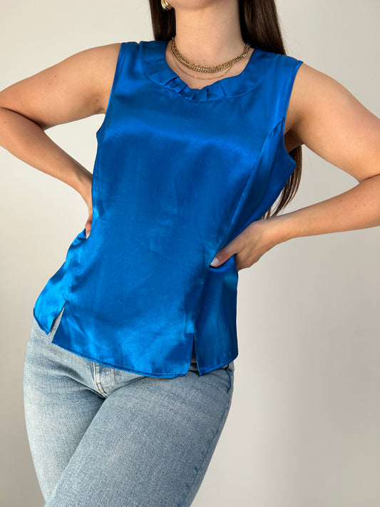 Blouse bleu roi satiné 90s Taille 36/38