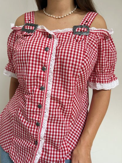 Red gingham dirndl blouse Size 42