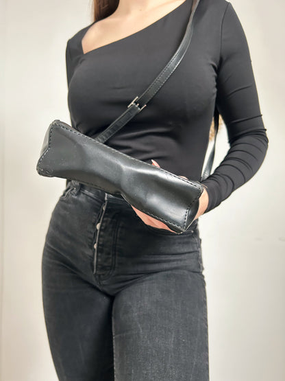 80s Black Leather Shoulder Bag