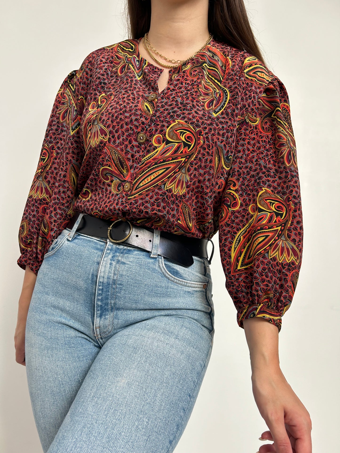 90s patterned 3/4 sleeve shirt Size 36/38