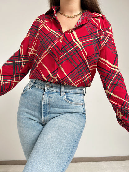 90s Red Plaid Shirt Size 38 to 42