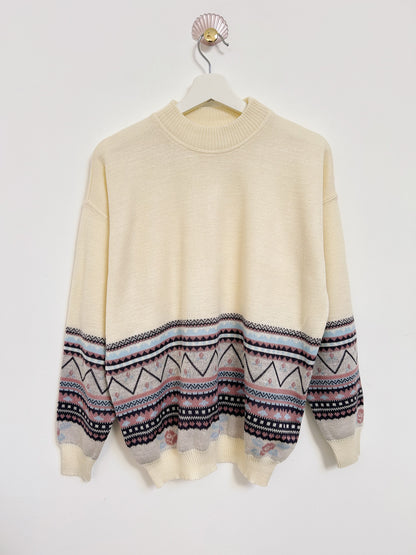 Cream oversized sweater with 90s rose print Size 40