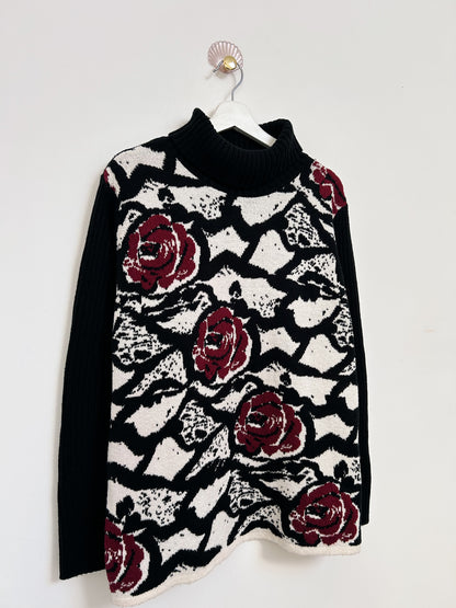 Pull oversize col roulé à motifs roses 90s Taille 40/42