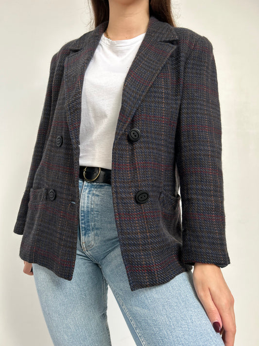 Veste en tweed bleu et kaki vintage Taille 36/38